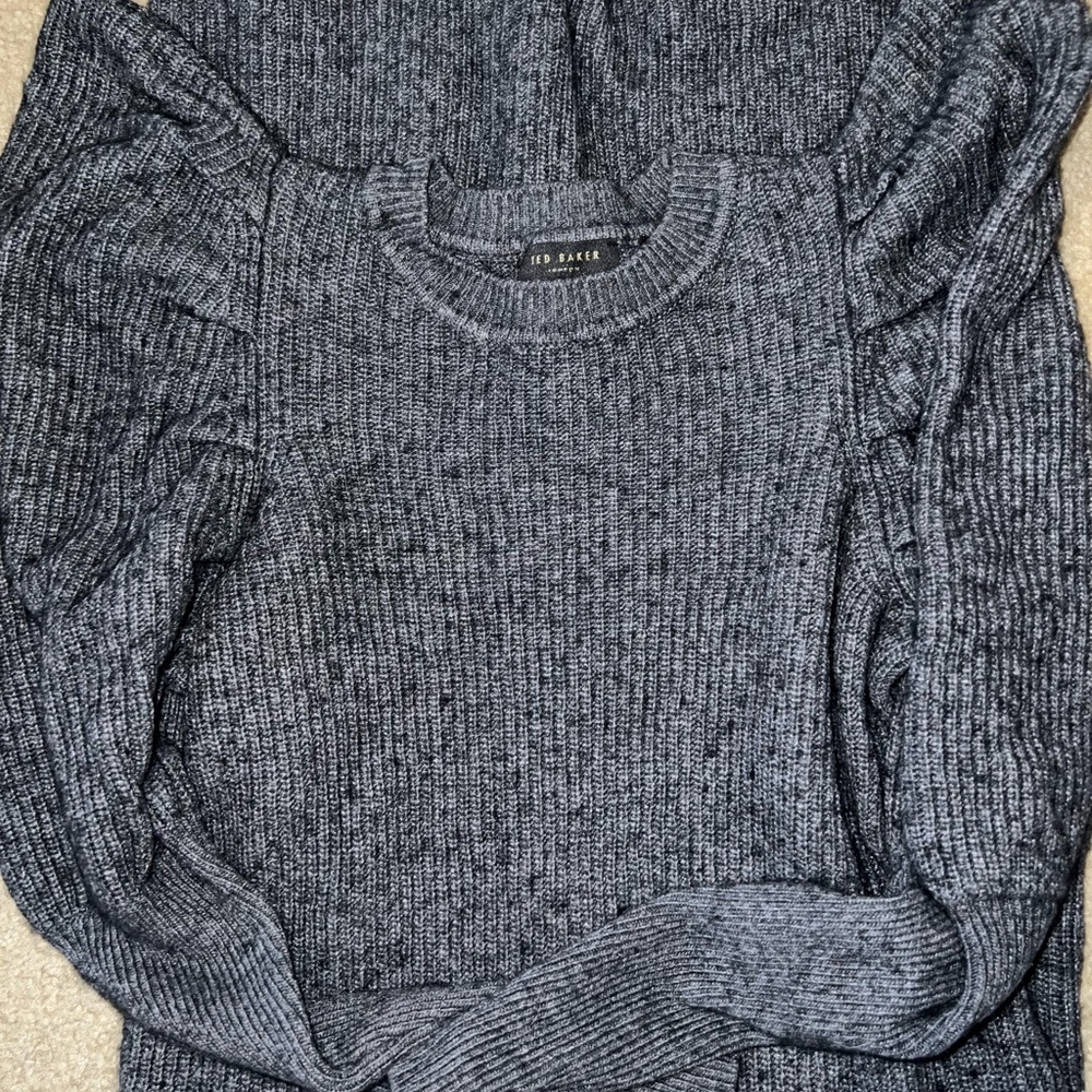 Ted Baker Charcoal Gray Puff-Sleeve Knit Midi Dress - Picture 4 of 5